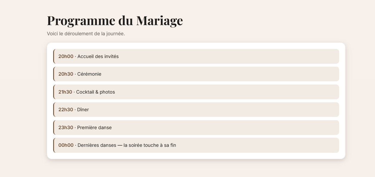Programme de la cérémonie